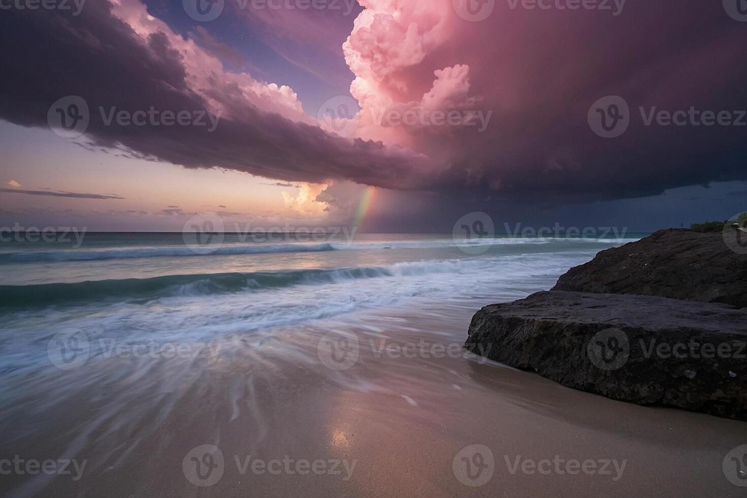 un' colorato tempesta è visto al di sopra di il oceano foto