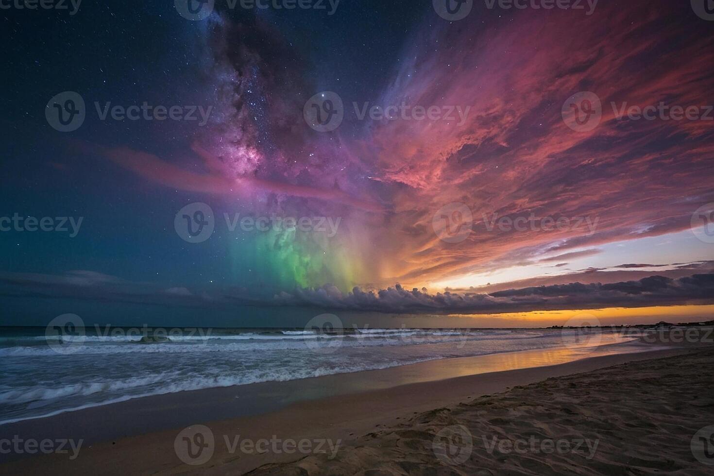 un' colorato tempesta è visto al di sopra di il oceano foto