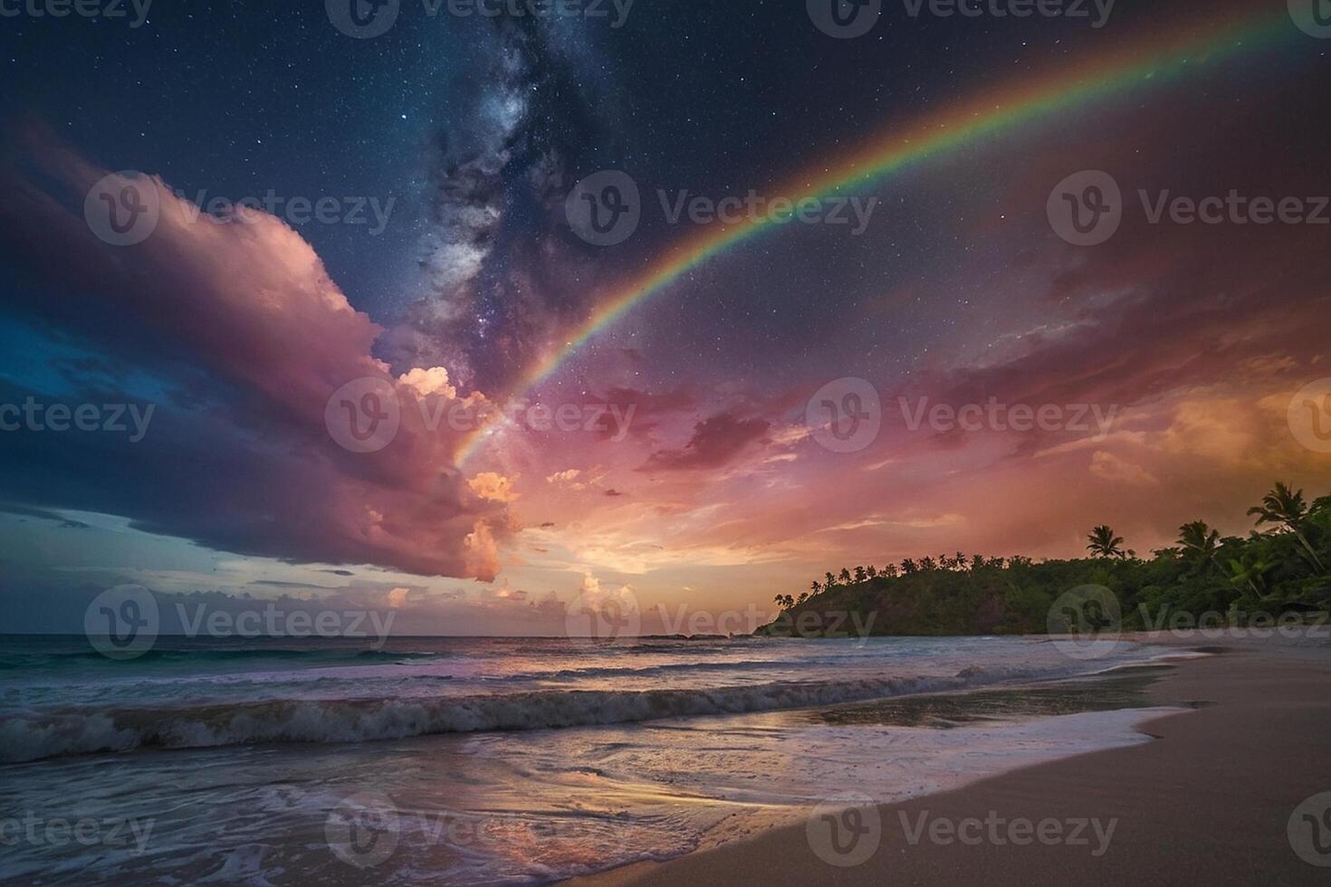 un' arcobaleno e nuvole siamo visto al di sopra di il oceano foto