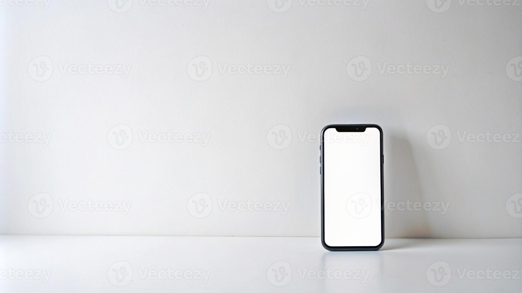 ai generato un i phone con un' vuoto schermo su un' bianca superficie foto