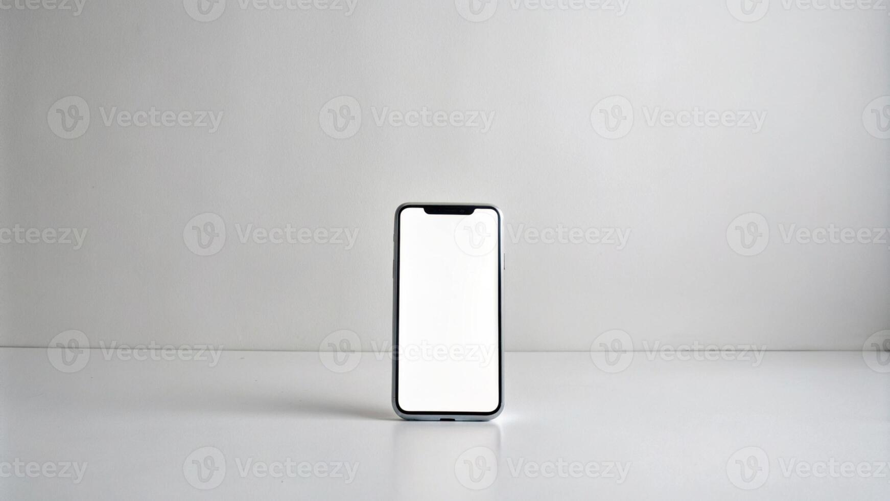 ai generato un i phone con un' vuoto schermo su un' bianca superficie foto