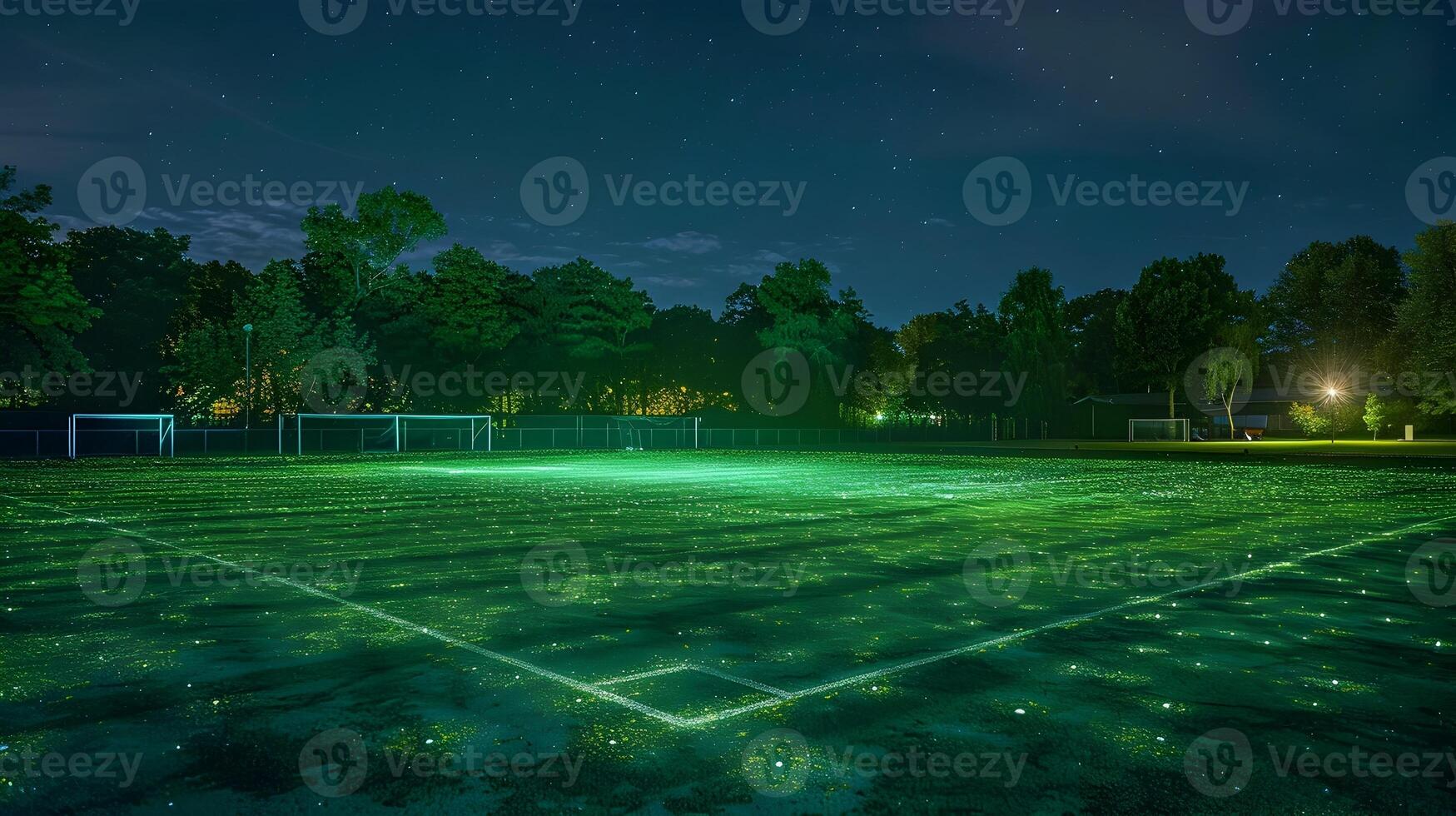 bioluminescente campo hockey intonazione un' sbalorditivo ore notturne leggero mostrare nel nature stadio foto