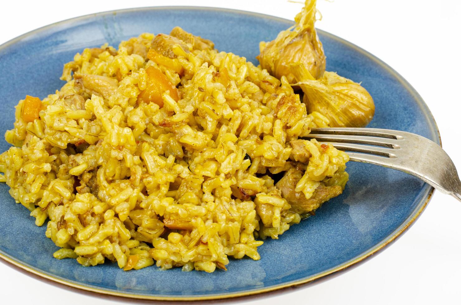 pilaf con filetto di pollo. menù dietetico. foto in studio.