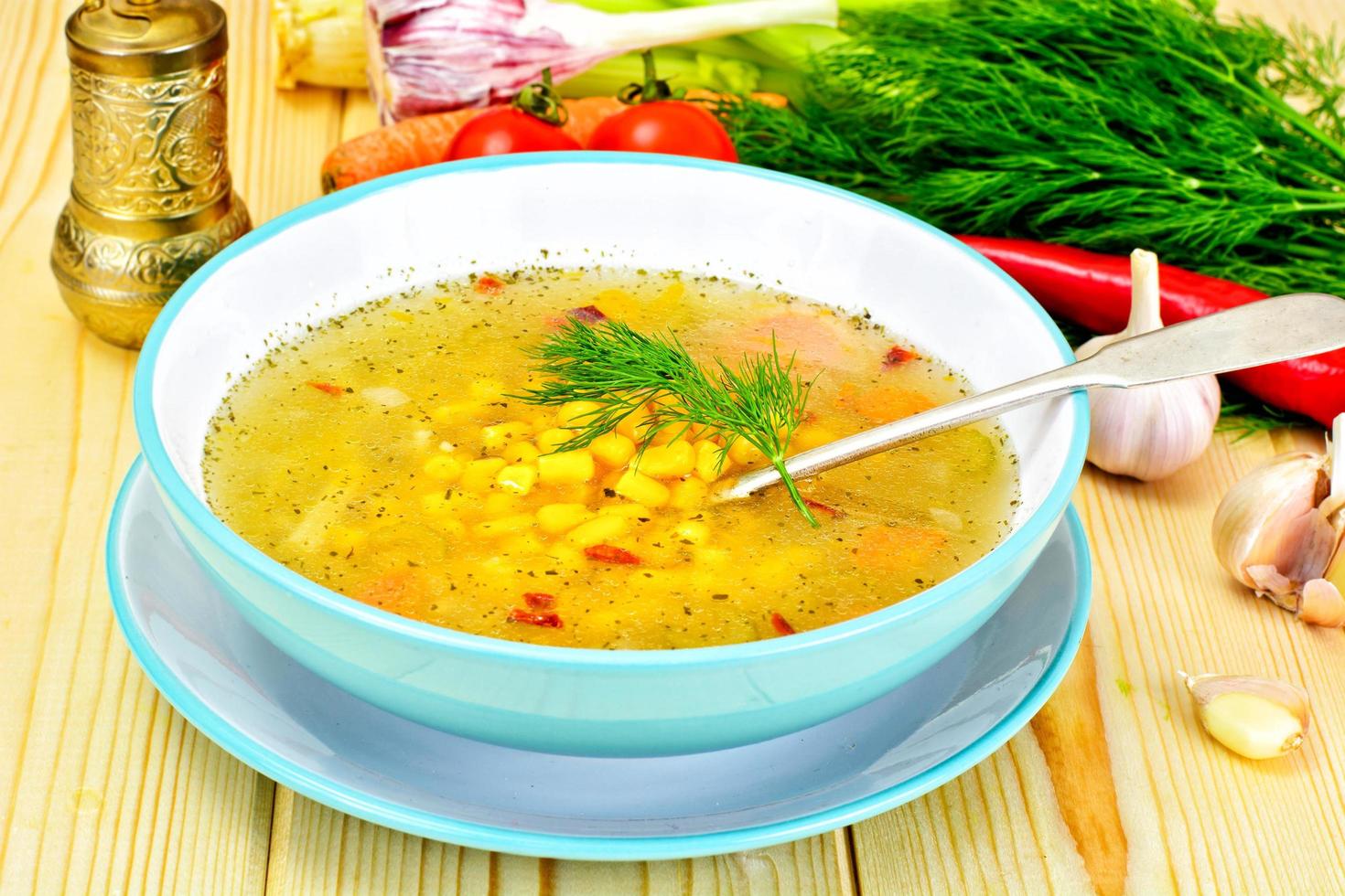 zuppa con brodo di pollo. tagliatelle e verdure foto