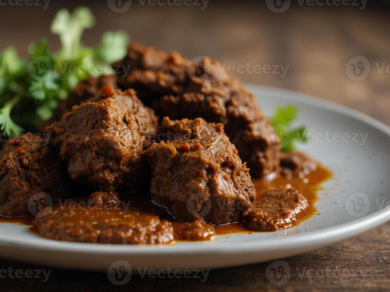 autentico delizioso indonesiano Manzo rendang. avvicinamento indonesiano Manzo rendang a partire dal ovest sumatra. foto