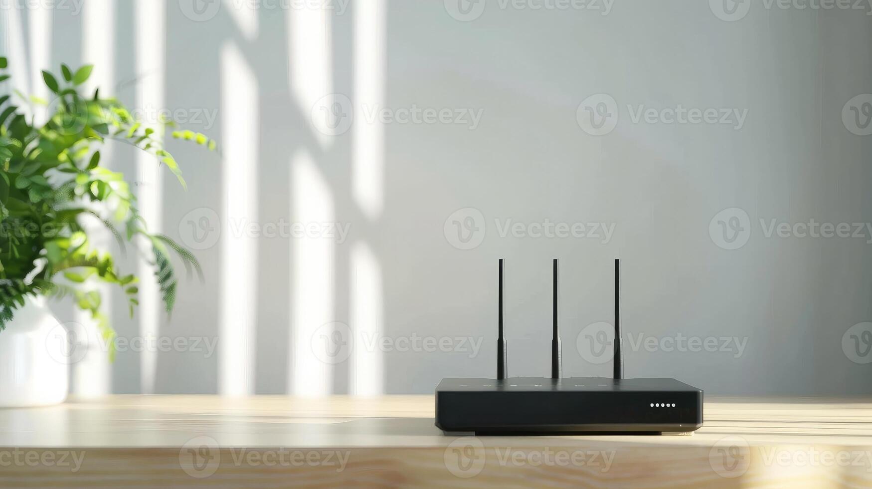 casa Wi-Fi router su tavolo. senza fili modem router su un' scrivania con copia spazio. foto