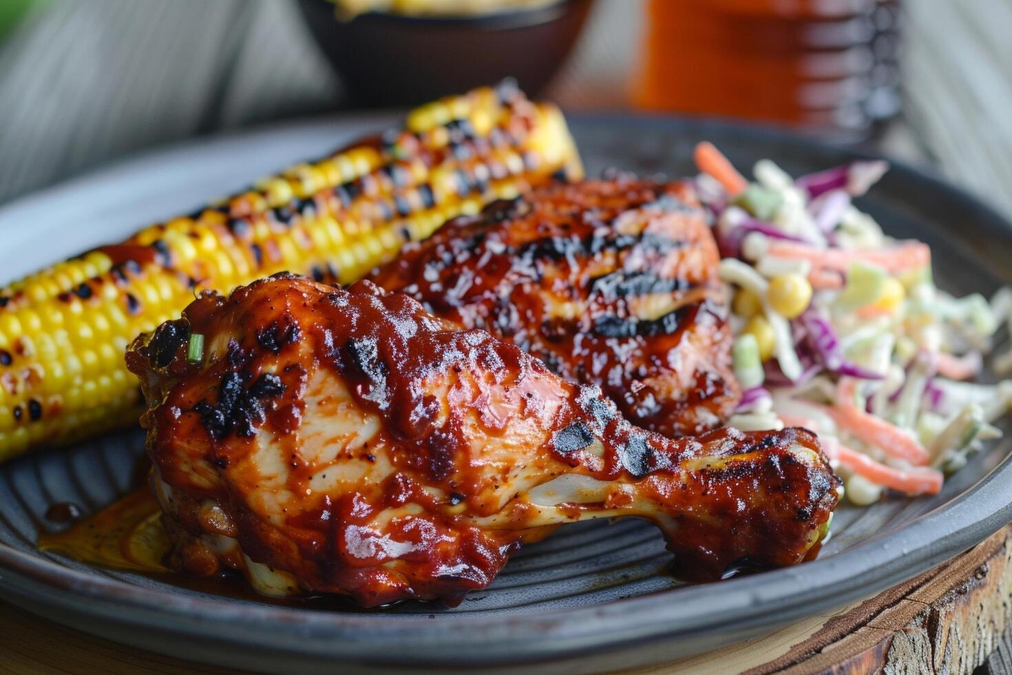 bbq pollo con grigliato Mais e insalata di cavolo foto