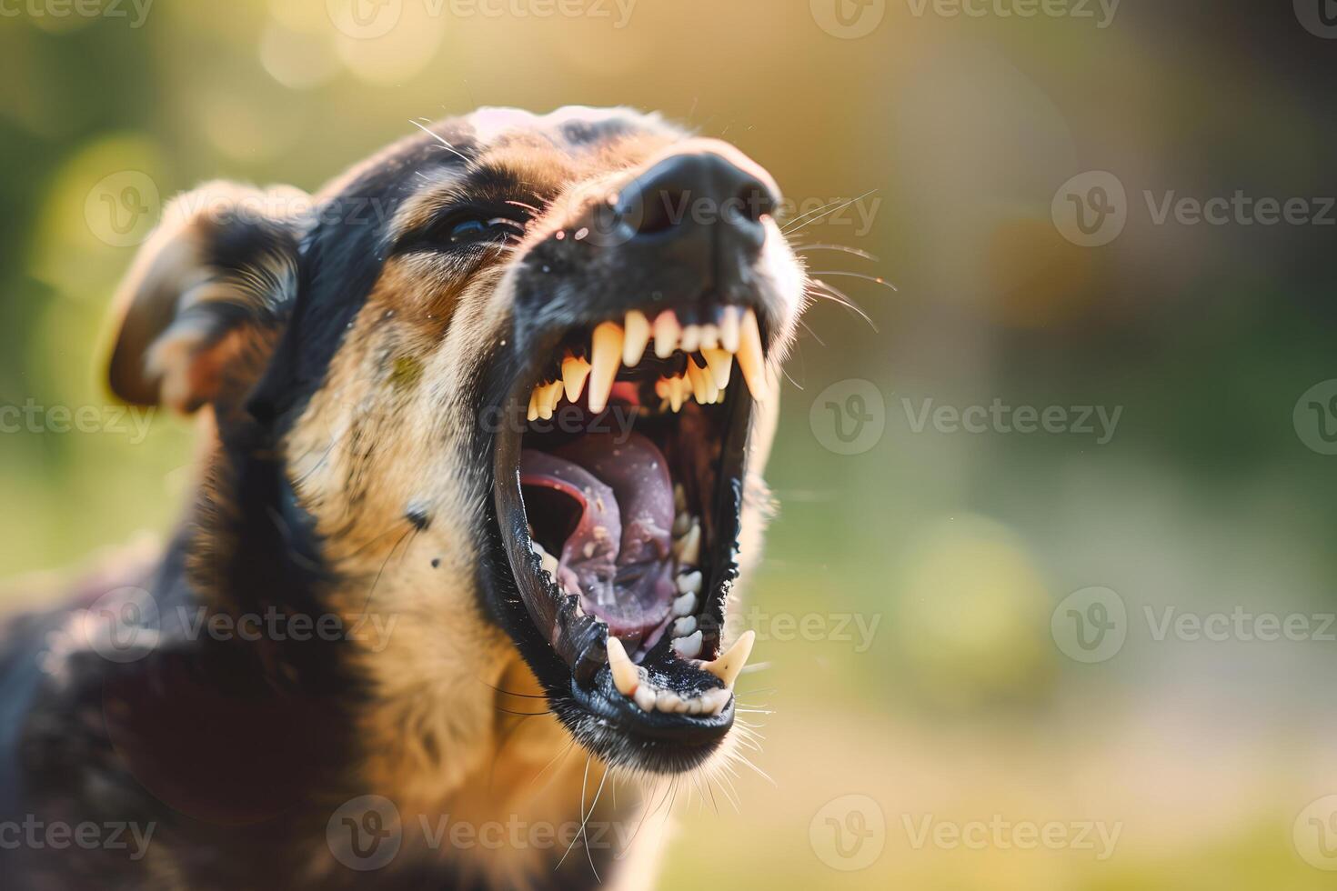 testa tiro di aggressivo cane abbaiando. rabbia virus infezione concetto. foto