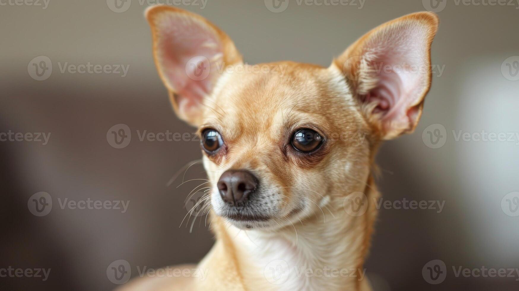 avvicinamento ritratto di un' Marrone piccolo chihuahua cane mostrando attento e carino espressione con un' sfocato sfondo foto