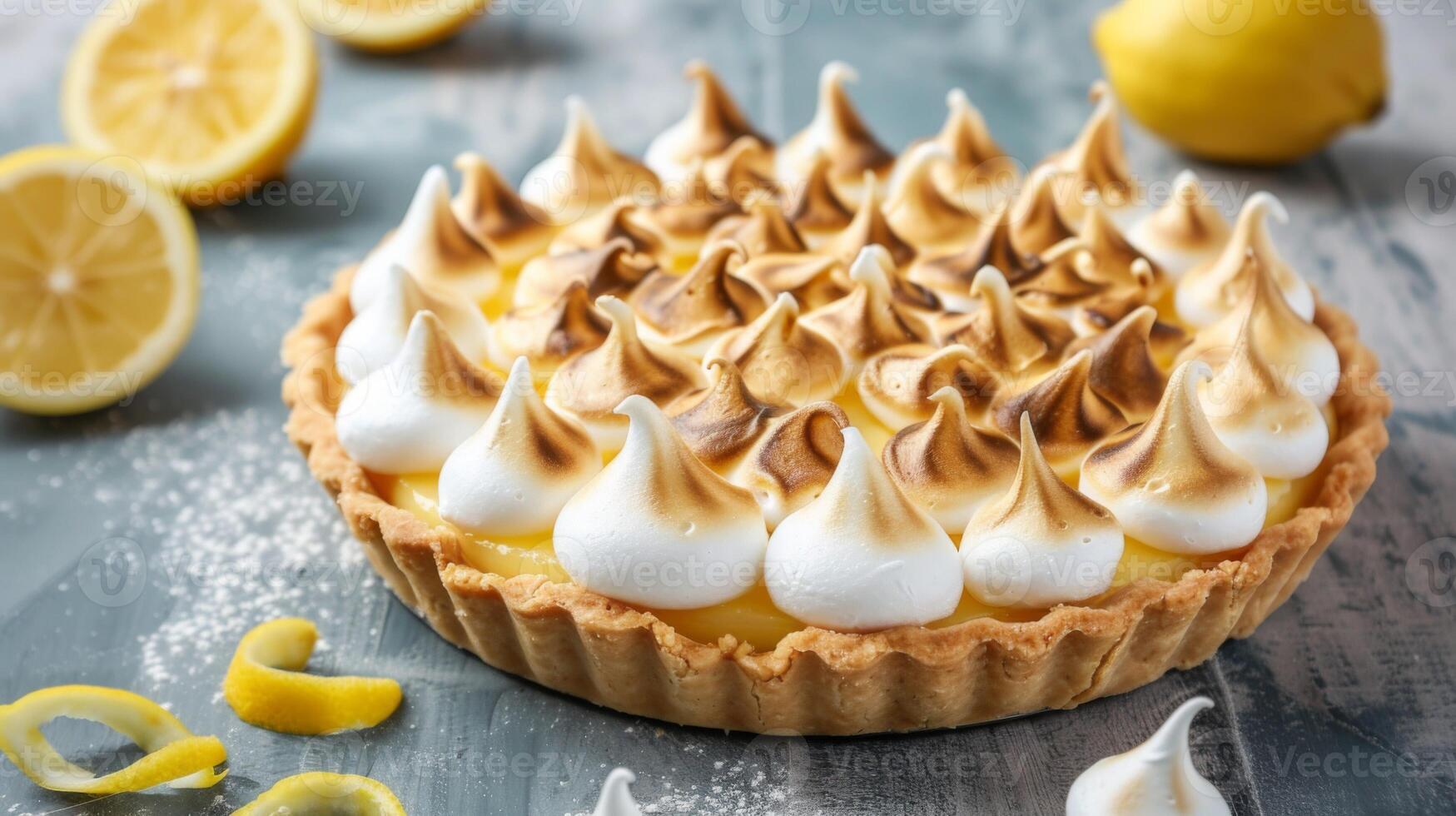 Limone meringa torta dolce con dolce, crostata agrume Riempimento su un' buongustaio cibo Pasticcino sfondo foto