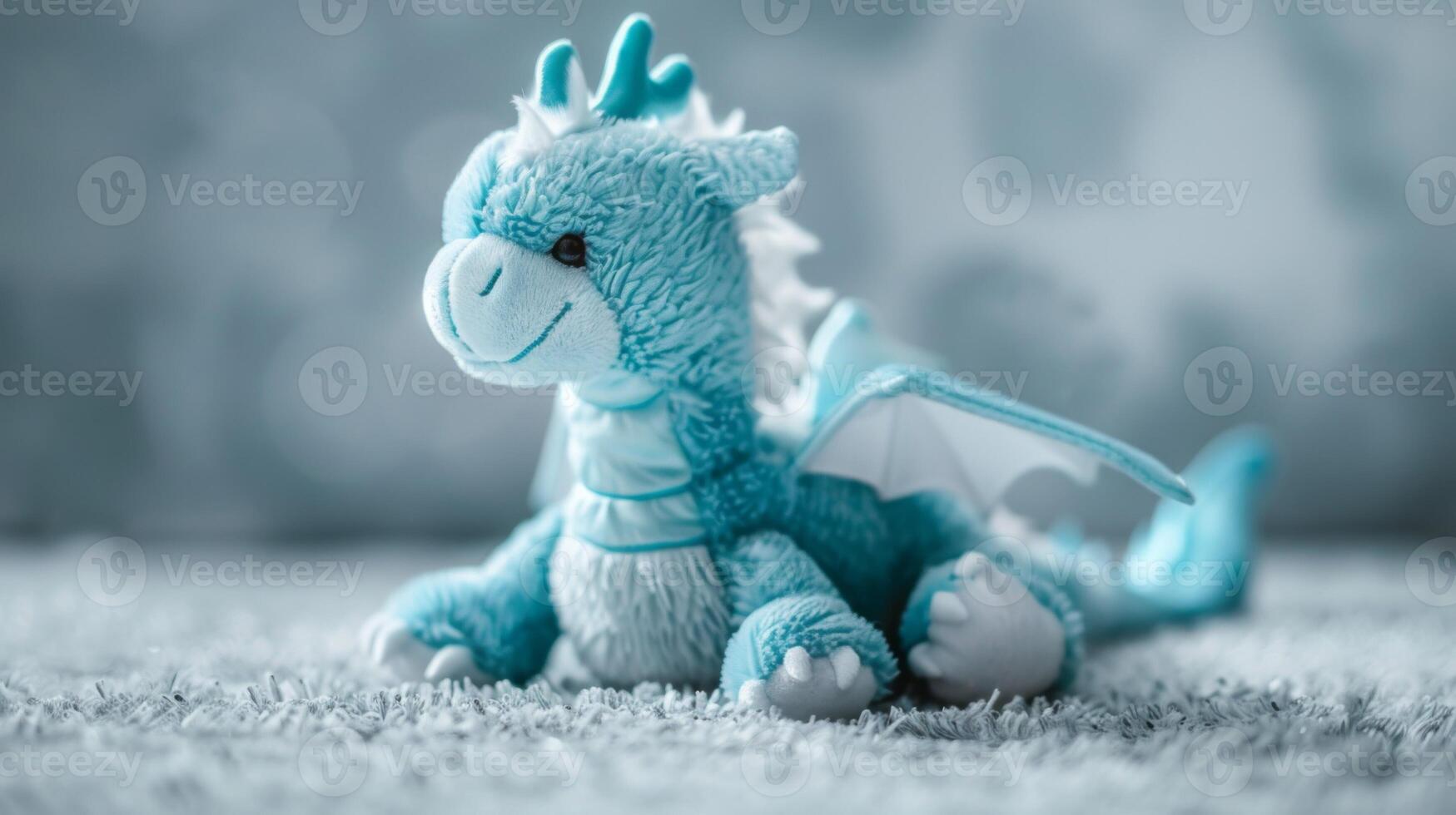 blu soffice felpa Drago giocattolo con carino dettagli dire bugie su un' morbido tessile superficie foto
