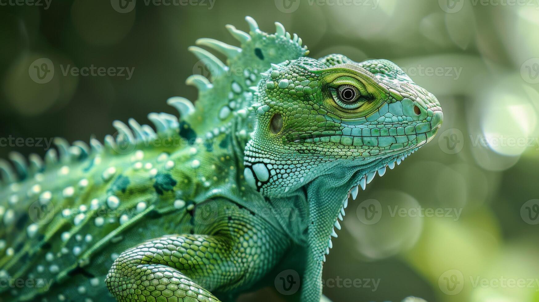 avvicinamento di un' verde iguana con strutturato bilancia e natura natura elementi nel stretto profondità di campo foto