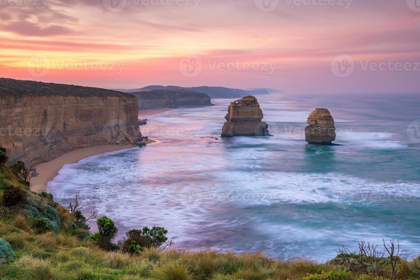 tramonto i dodici apostoli, grande strada dell'oceano foto