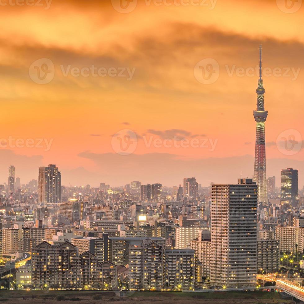 skyline della città di tokyo al tramonto foto