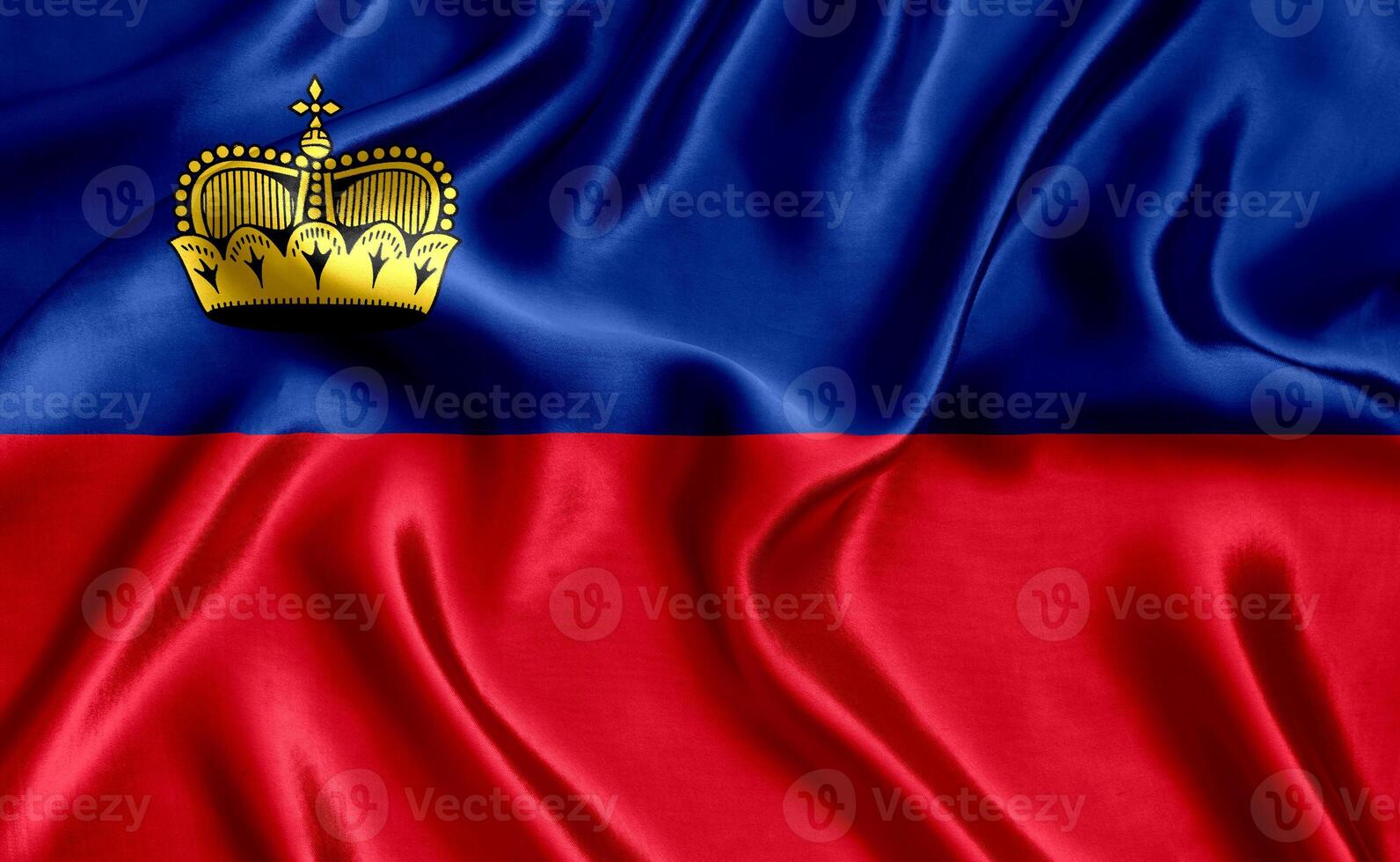 bandiera di Liechtenstein seta avvicinamento foto