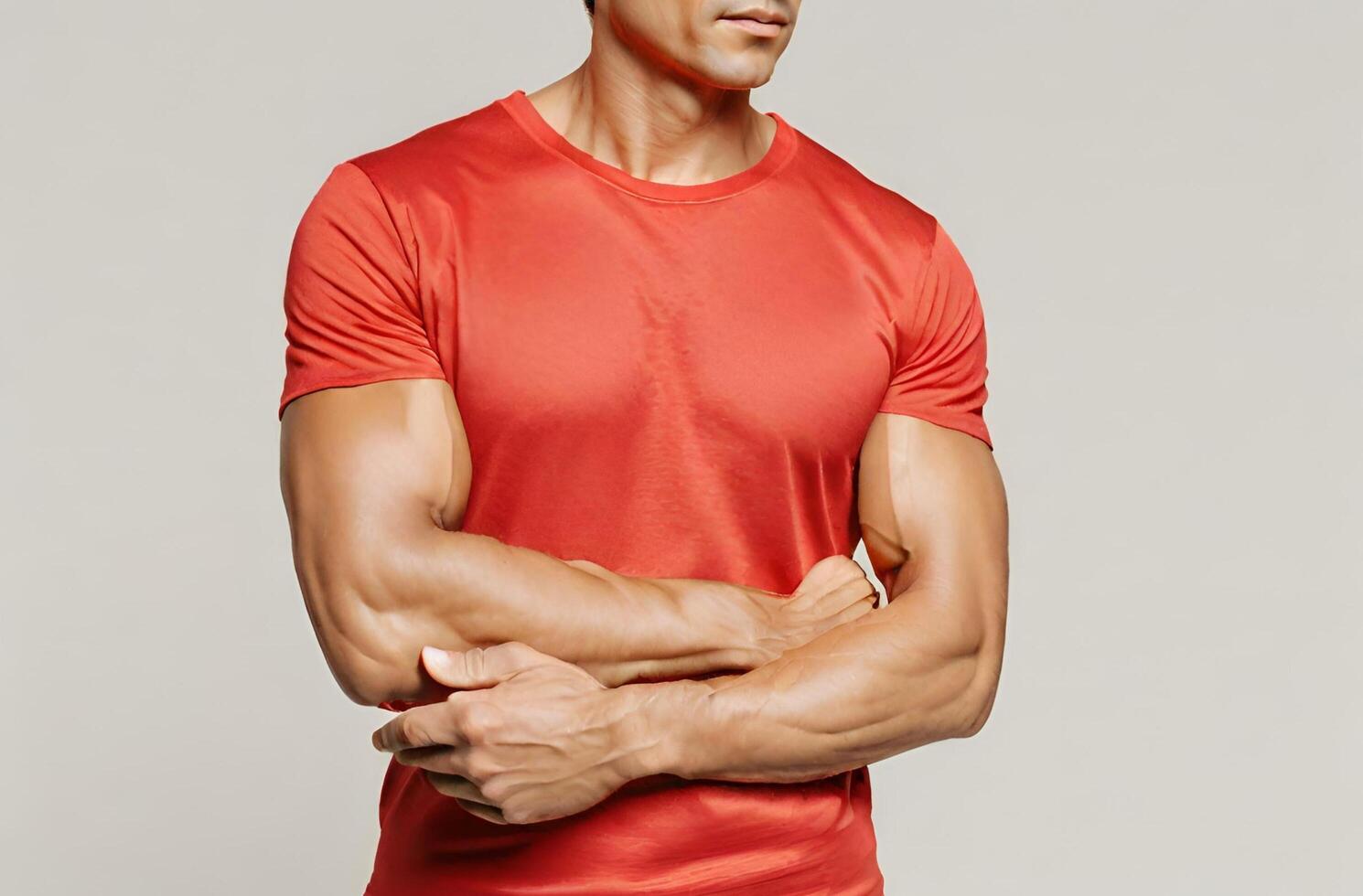 uomo indossare vuoto rosso t camicia con bianca sfondo foto