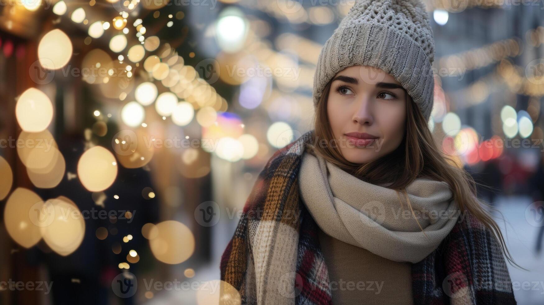 sfondo esplorando un' europeo città durante il vacanza stagione in bundle su e elegante contro il freddo foto