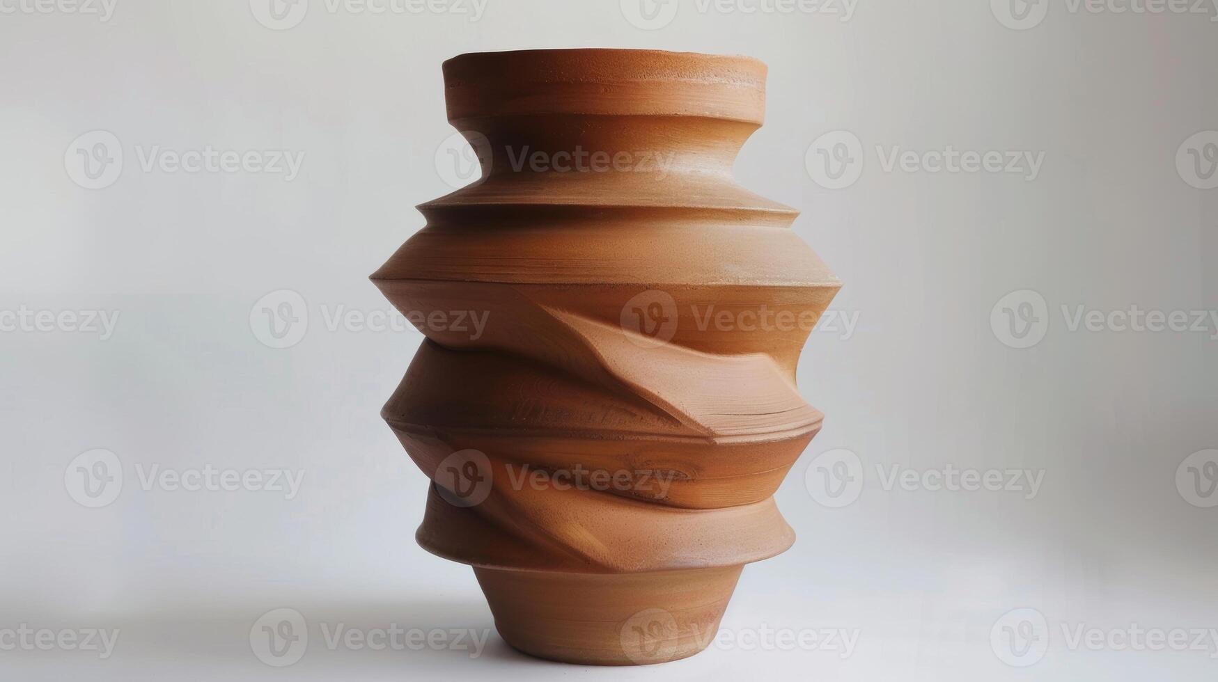 un' argilla vaso con asimmetrico out e inaspettato sporgenze stimolante il idea di un' tradizionale nave. foto