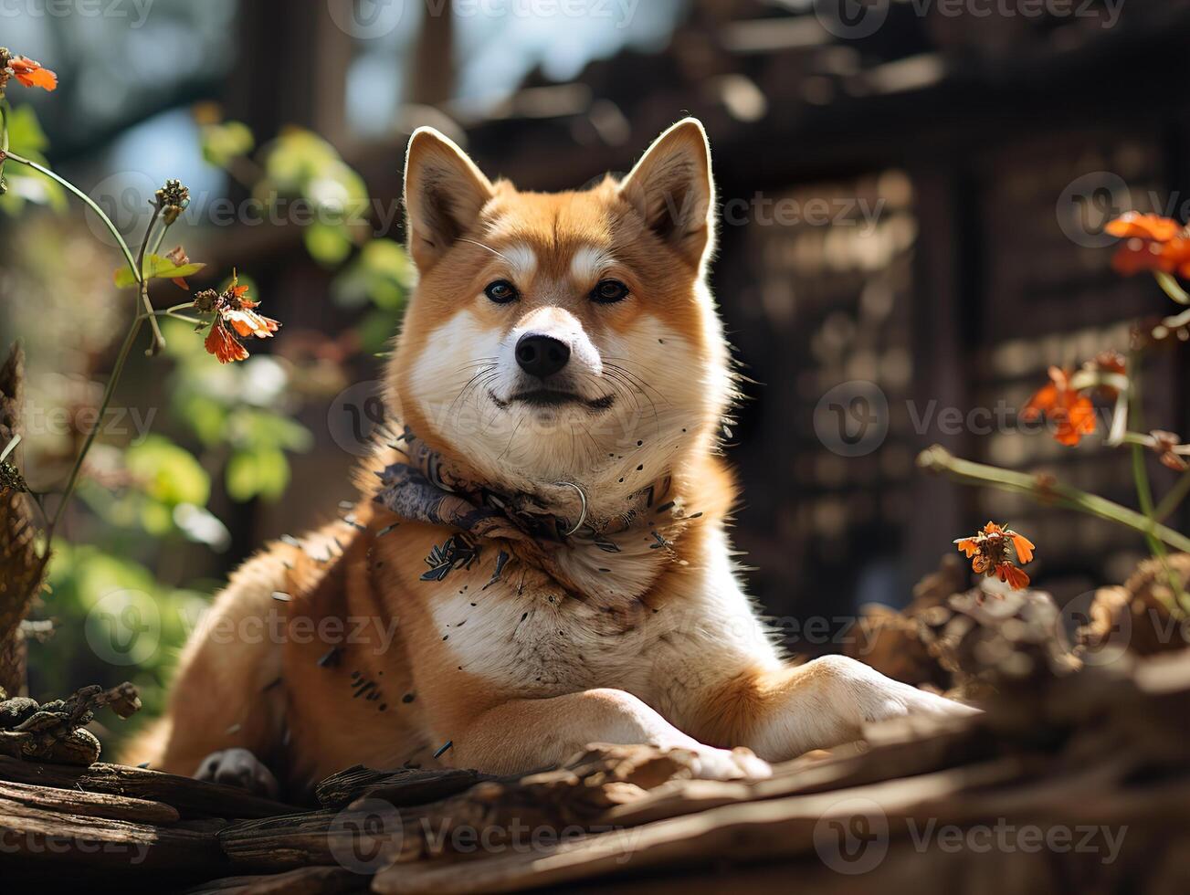 ai generato cane razza shiba inu su un' sfocato sfondo generativo ai foto