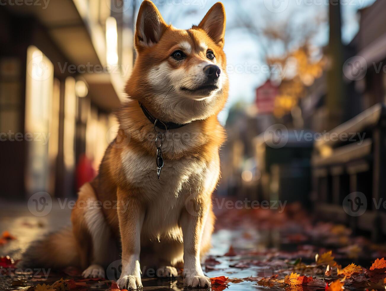 ai generato cane razza shiba inu su un' sfocato sfondo generativo ai foto