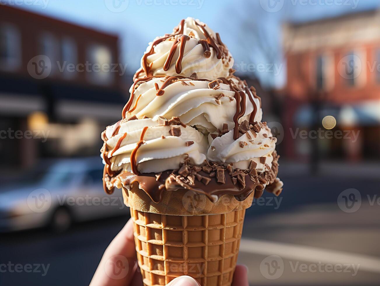 ai generato ghiaccio crema con frutti di bosco e caramello generativo ai foto