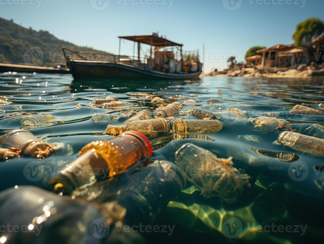 ai generato ambientale inquinamento acqua inquinamento plastica bottiglie confezioni generativo ai foto