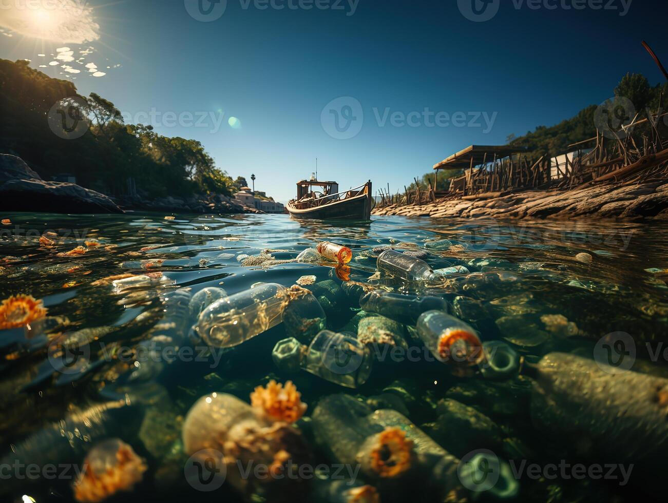 ai generato ambientale inquinamento acqua inquinamento plastica bottiglie confezioni generativo ai foto