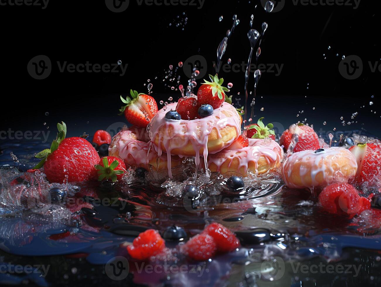 ai generato delizioso ciambelle con caramello frutti di bosco generativo ai foto
