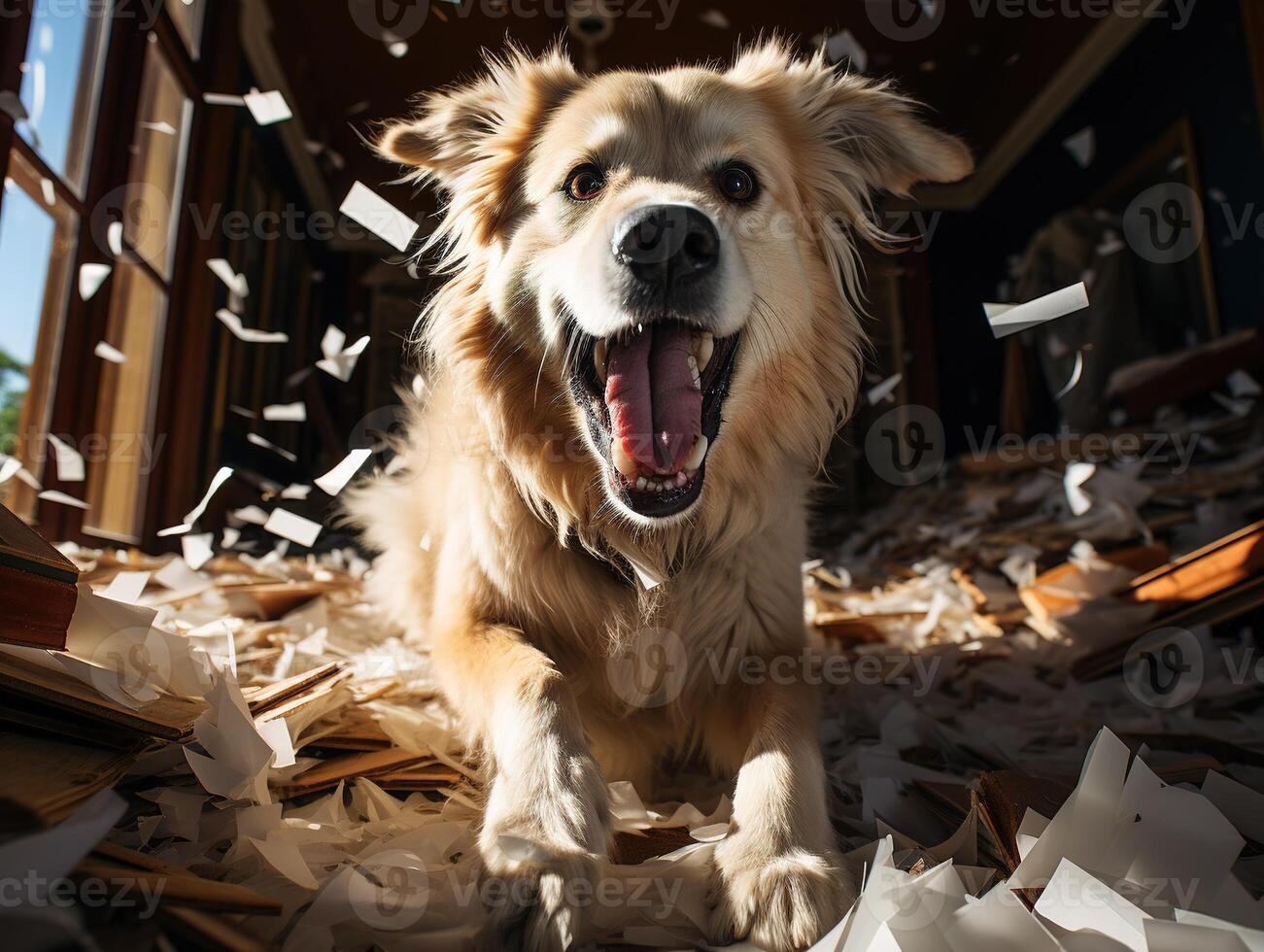 ai generato il cane fatto un' pasticcio nel il appartamento generativo ai foto