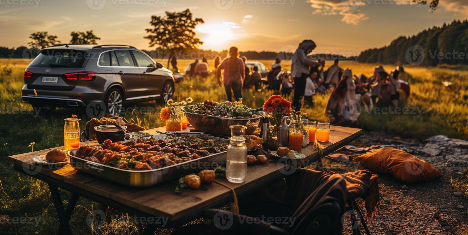 ai generato famiglia su un' picnic generativo ai foto