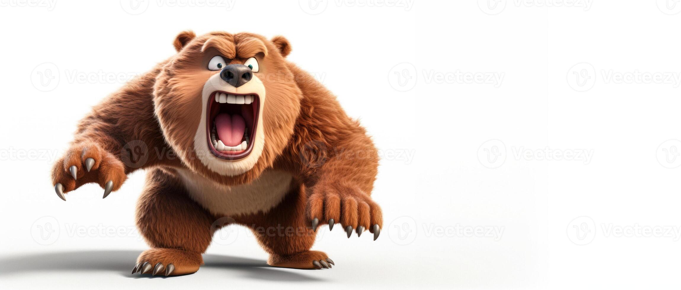 ai generato arrabbiato animato orso su un' bianca sfondo generativo ai foto