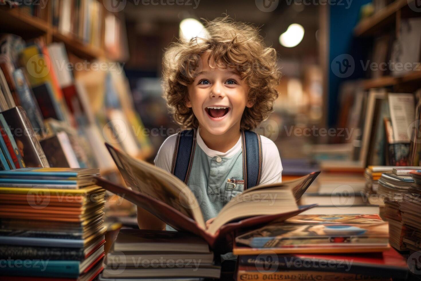 ai generato bambino nel il biblioteca generativo ai foto