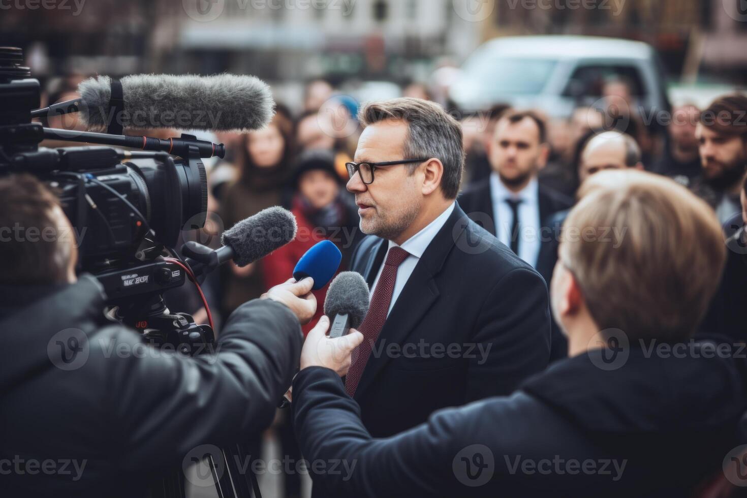 ai generato professionale politico dà un colloquio generativo ai foto