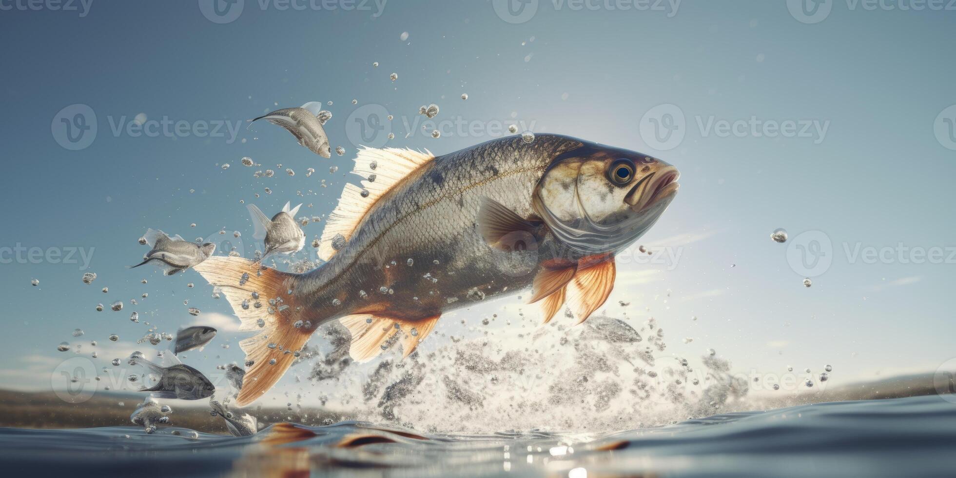 pesce salto su di il acqua spruzzi foto