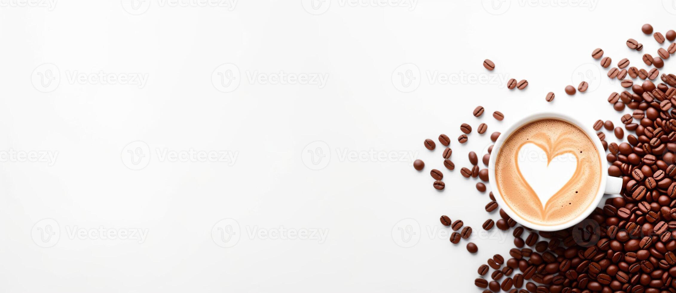 tazza di caffè con cereali su un' panoramico bianca sfondo foto