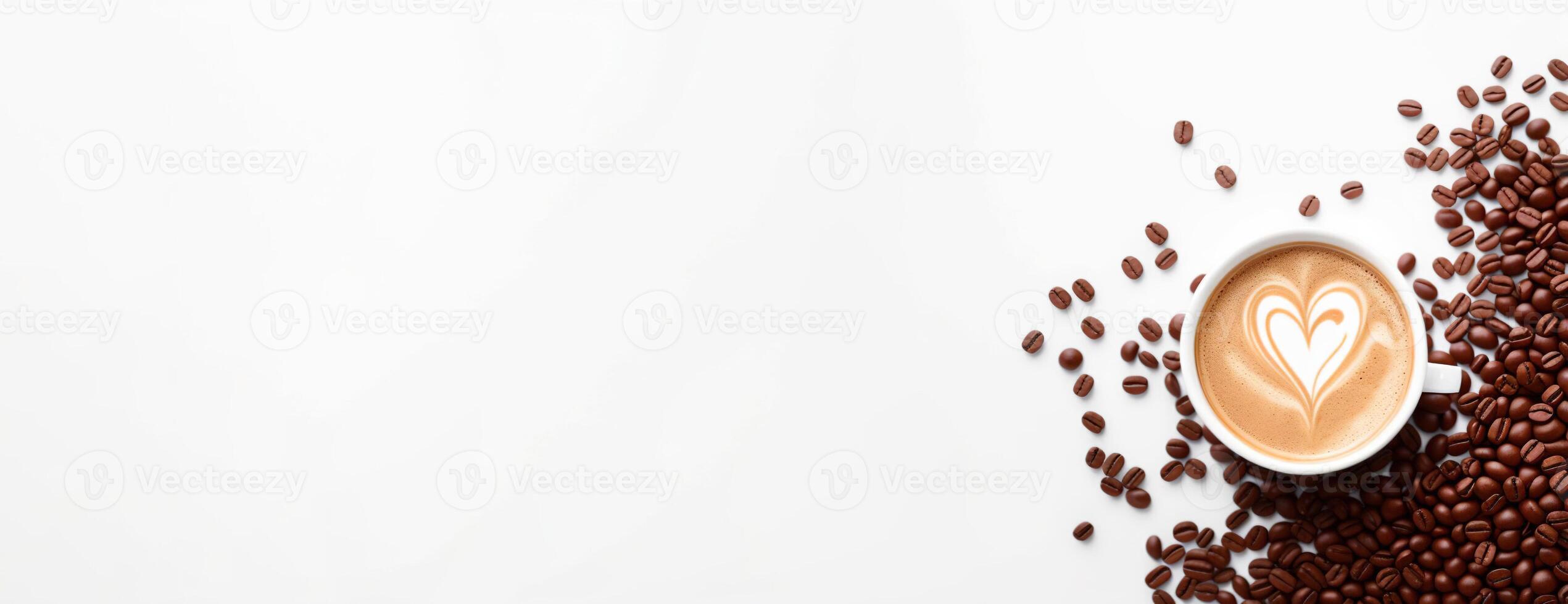 tazza di caffè con cereali su un' panoramico bianca sfondo foto
