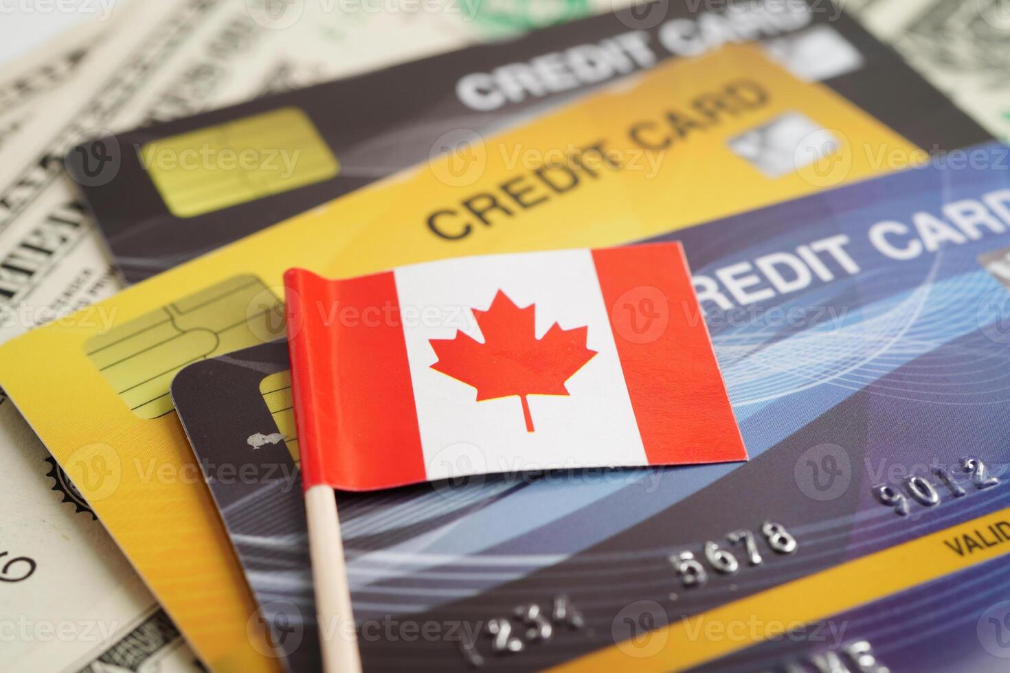 Canada bandiera su credito carta, finanza economia commercio shopping in linea attività commerciale. foto