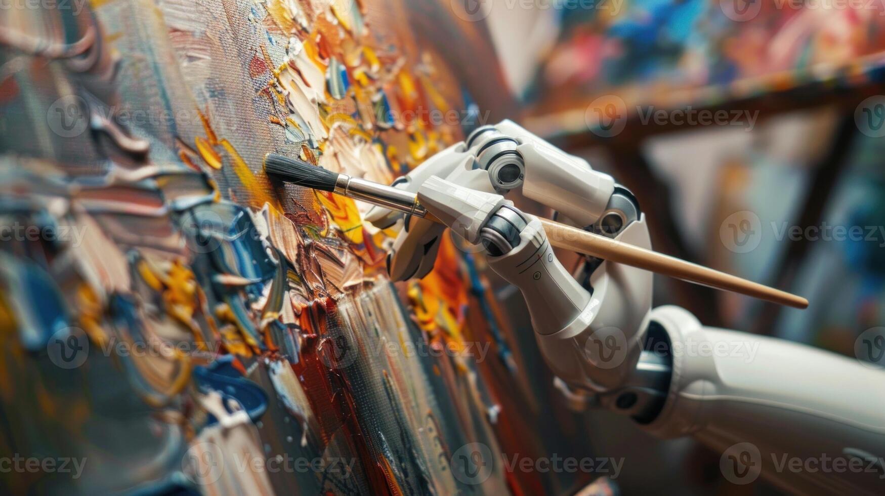 un' robot è pittura un' immagine con un' spazzola foto