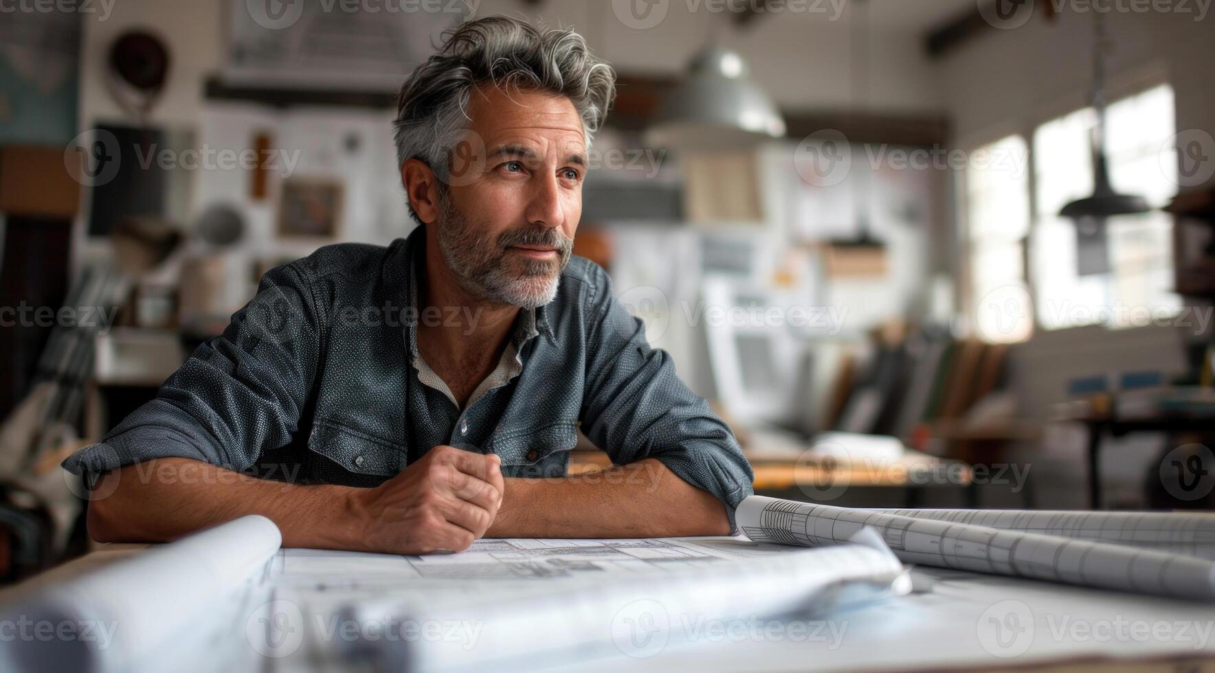 un' uomo è seduta a un' scrivania e scrittura su un' pezzo di carta foto