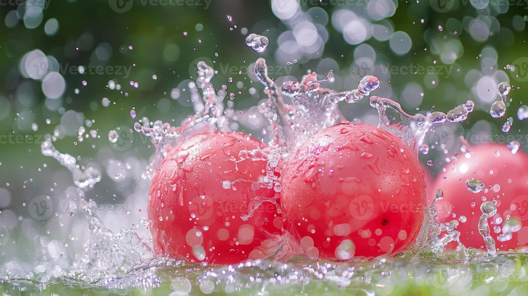 un' giocoso acqua Palloncino combattimento nel il Giardino dietro la casa con a forma di anguria palloncini scoppiando e spruzzi acqua ovunque foto