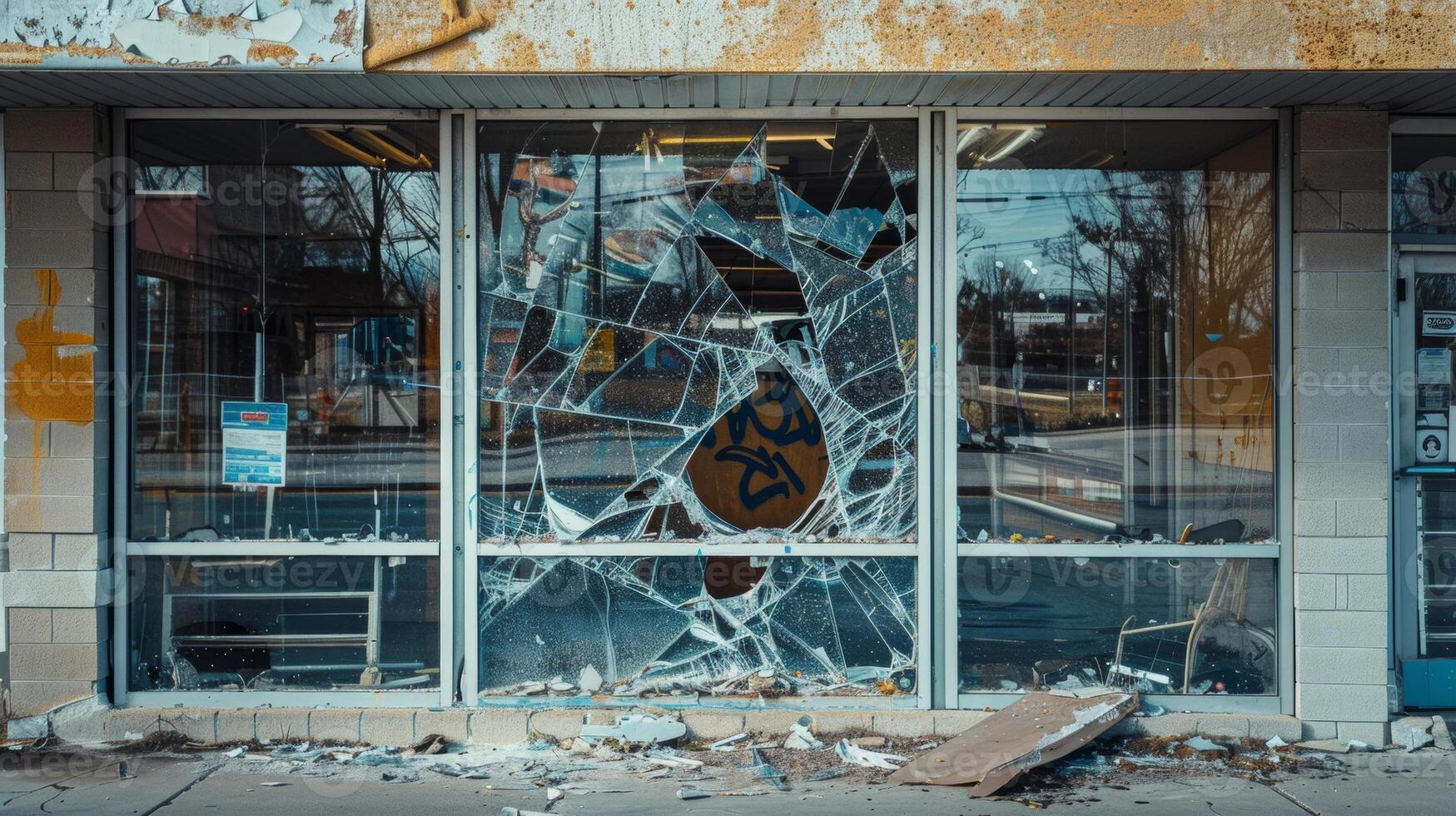 rotto finestra di un' vandalizzato storefront foto