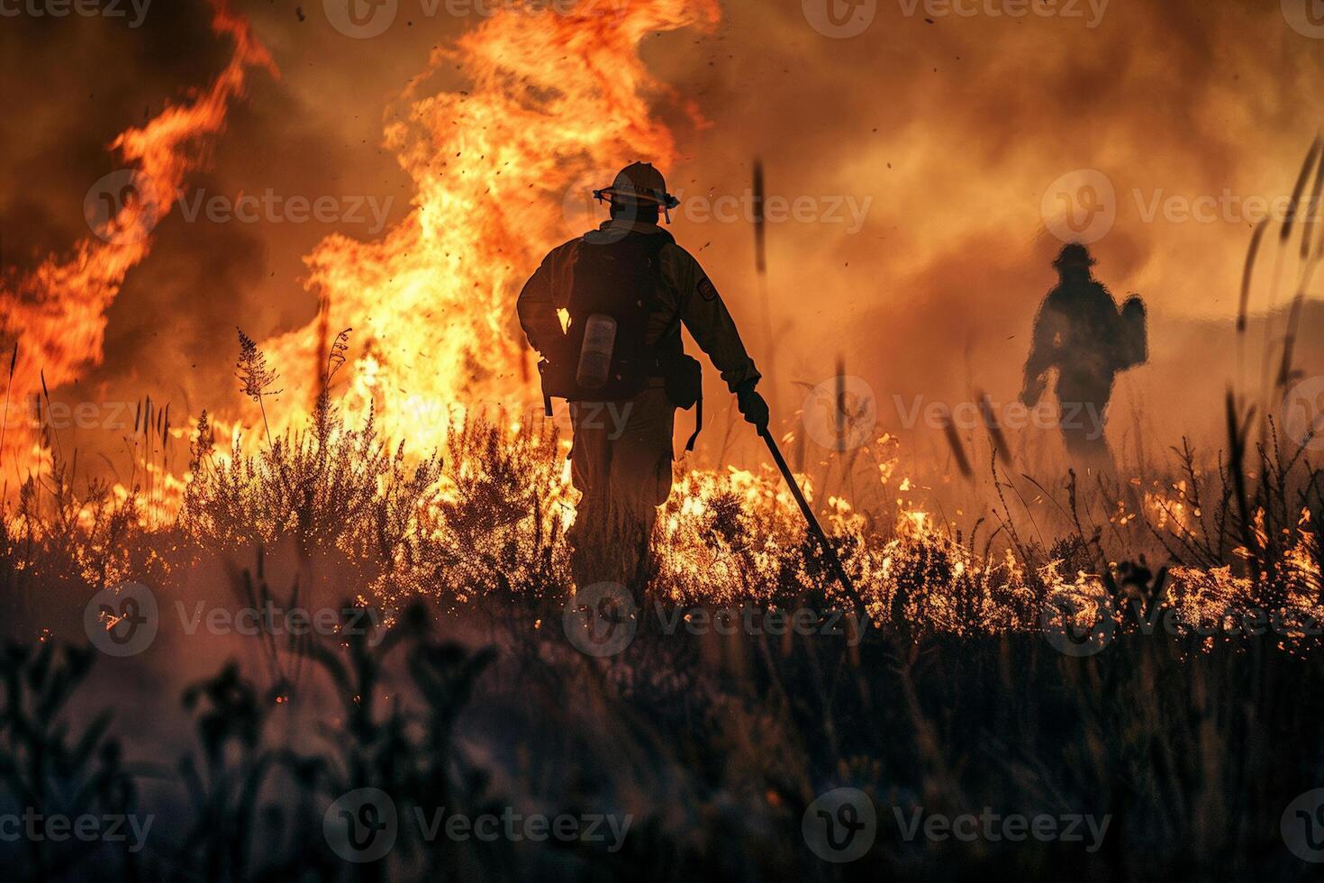 i vigili del fuoco ambientazione un' controllato bruciare per impedire più grandi incendi boschivi, strategico fiamme sotto un' controllato ambientazione foto