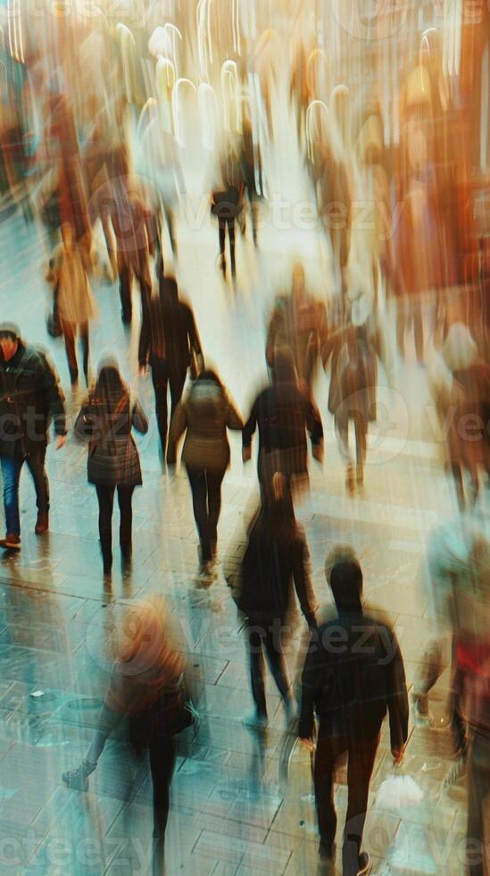 sfocato folla di persone a passeggio, dinamico foto