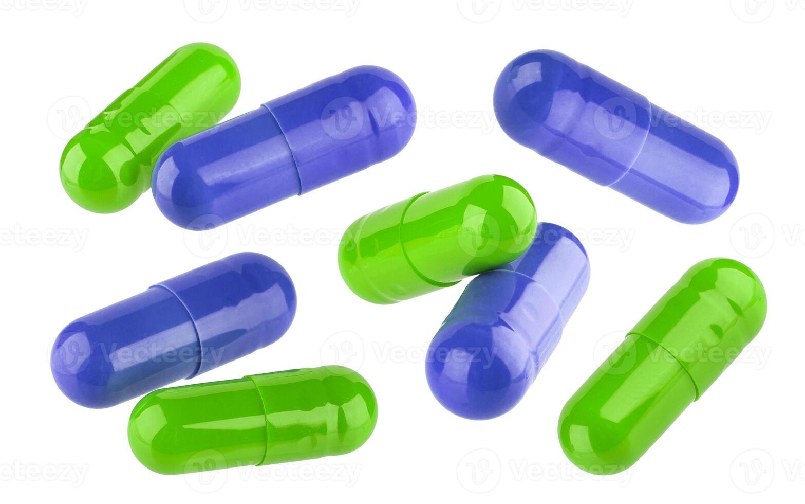 blu e verde medico pillola capsule isolato su bianca sfondo foto