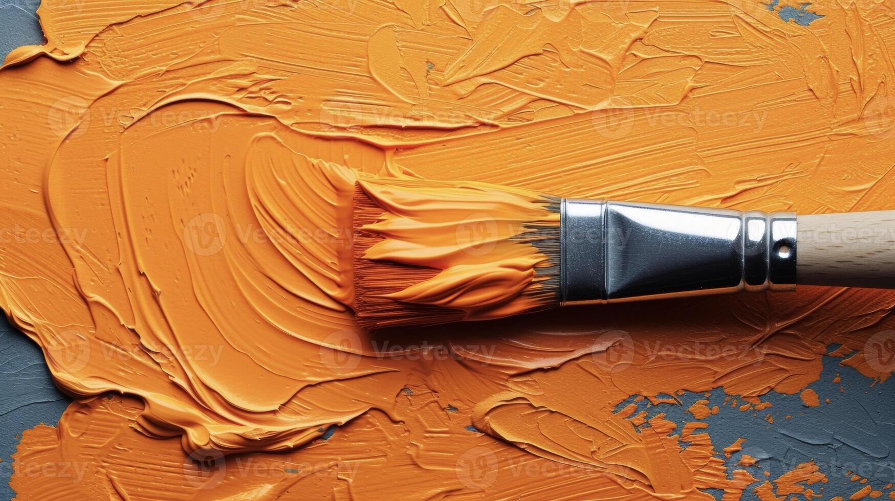 un' pennello immerso nel vivace arancia dipingere volo a vela attraverso un' vuoto tela che rappresentano il creativo e artistico elemento di casa rinnovamento foto