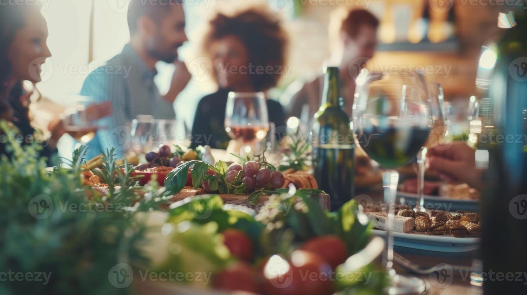 un' gruppo di diverso individui frequentando un' zeroalcol buongustaio club incontro impegnato nel conversazione e godendo un' varietà di buongustaio spuntini e bevande foto