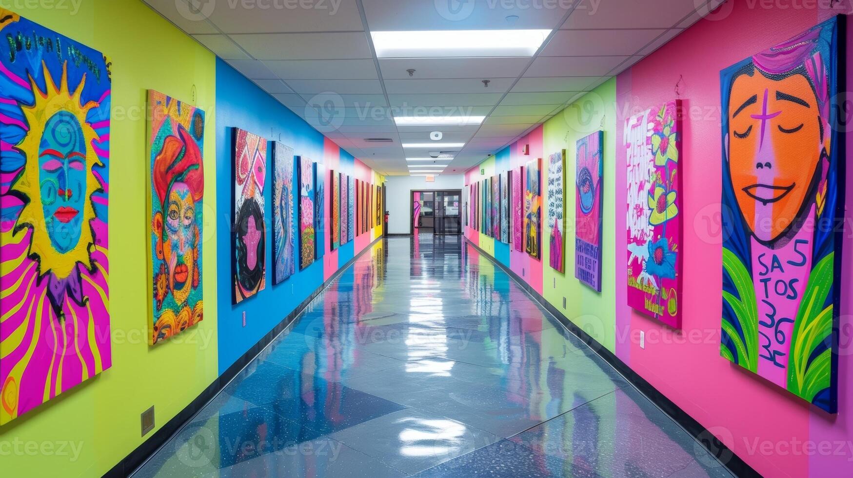 un' serie di colorato manifesti liner il muri visualizzazione ispirando citazioni e affermazioni di scoperta di se stessi e Potenziamento foto