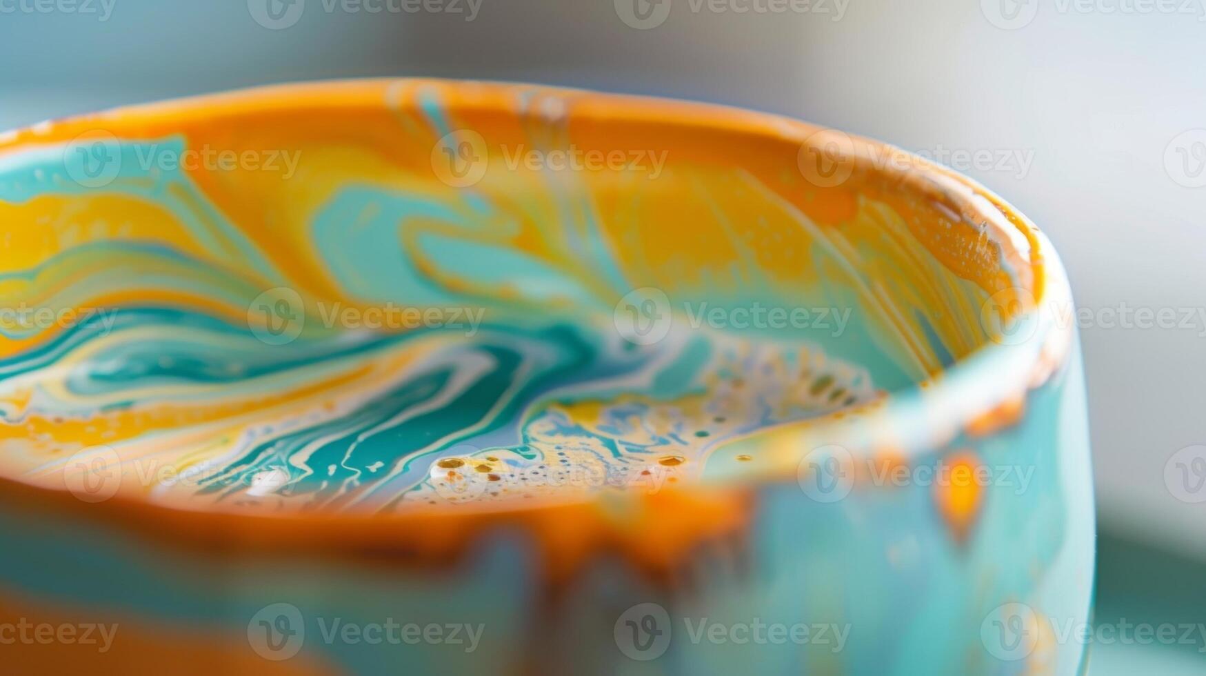 un' immagine di un' ceramica boccale con un' marmorizzato bordo creato di vorticoso insieme diverso colorato argille prima modellare e licenziare. foto