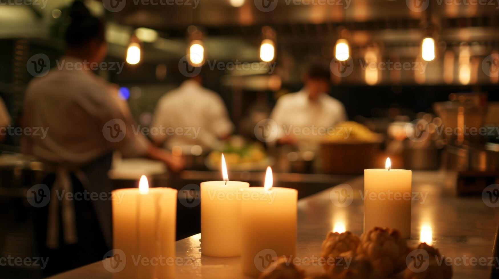 il dolce scoppiettante di il ardente candele fornisce un' calmante sfondo rumore come il classe impara il arte di bene cucinando. 2d piatto cartone animato foto