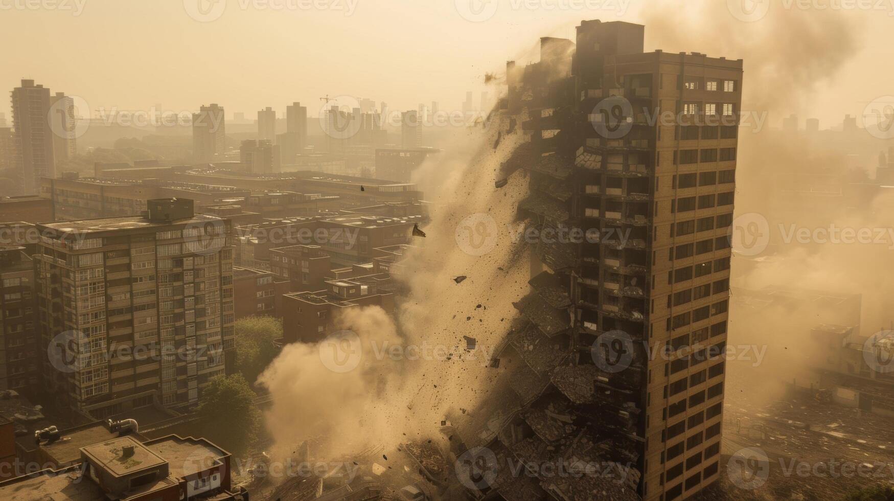 come il edificio inizia per crollare polvere e detriti riempire il aria oscurando il Visualizza nel il Il prossimo Immagine foto